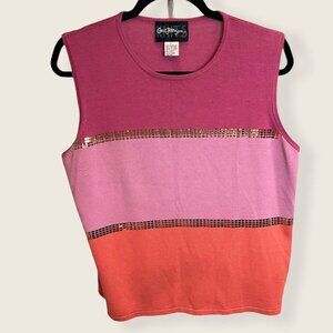 Carol Patterson Vintage Wide Stripe Sleeveless Sweater Sz L